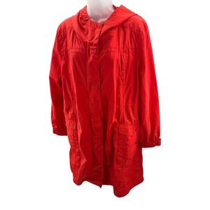 EILEEN FISHER Red Hooded Anorak Jacket Drawstring Waist Lightweight Women XL